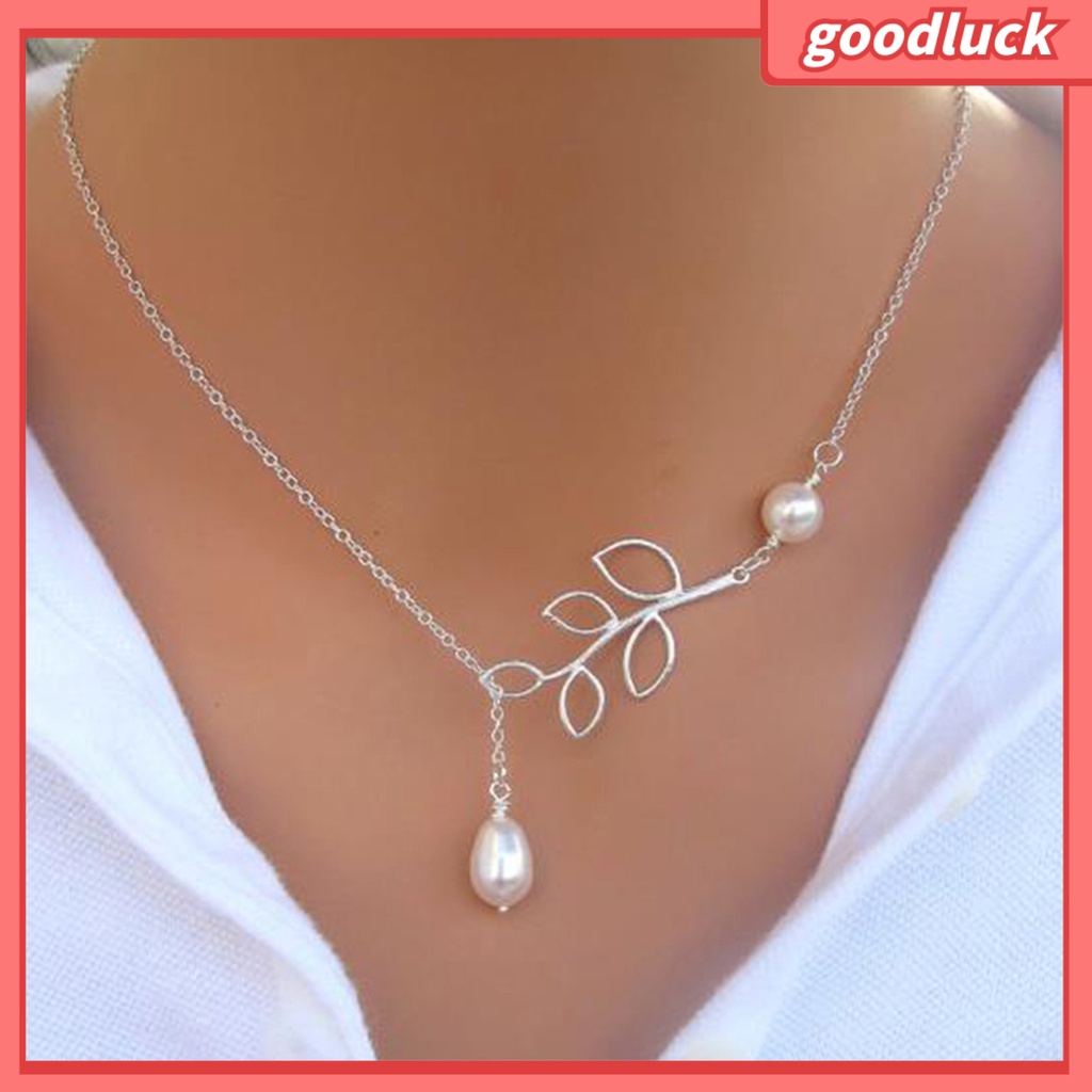 Dây Chuyền Mặt Chiếc Lá Đính Ngọc Trai Nhân Tạo Cho Nữ