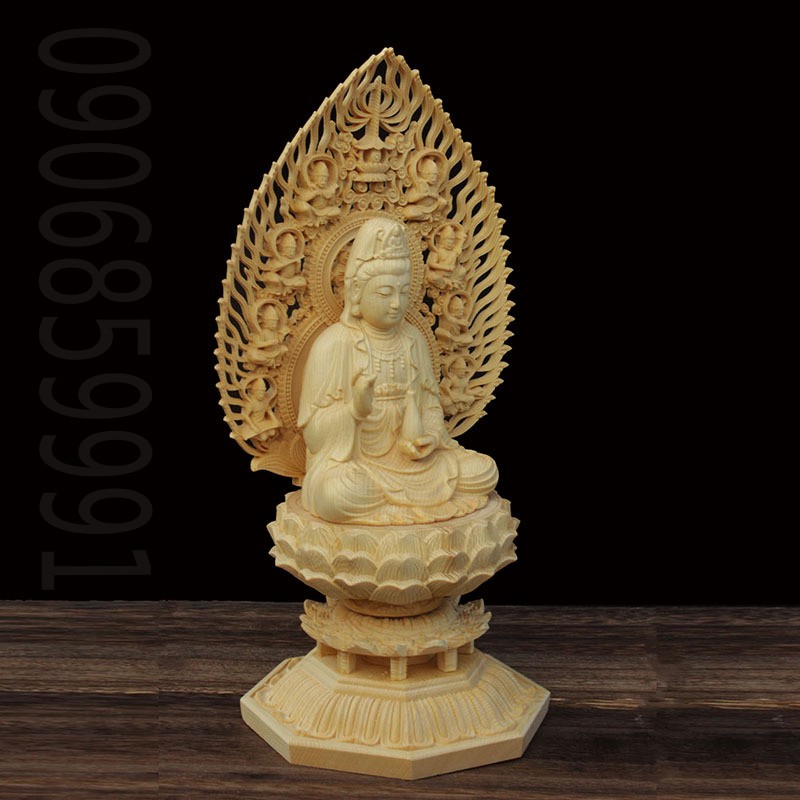 Tượng gỗ Quán Thế Âm có chân đế cao 28cm - Gỗ Hoàng Dương