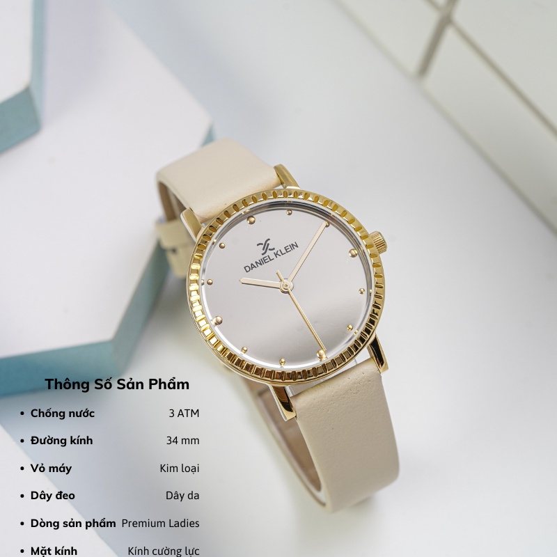 Đồng hồ nữ Daniel Klein Watch DK.1.12533 mặt tráng gương, kính cứng chống xước, chống nước, dây da đeo tay cao cấp