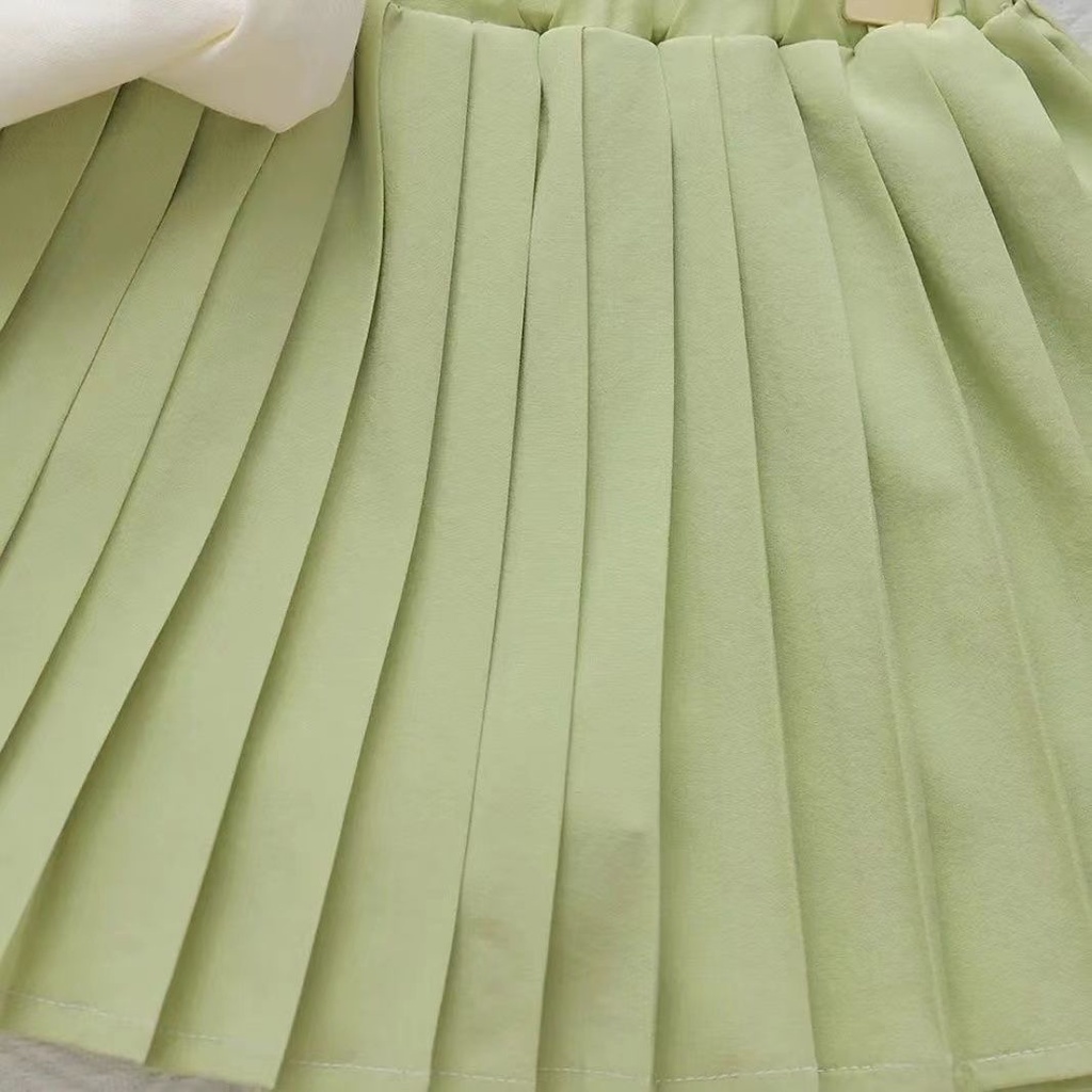 Girls' summer suit short sleeved children's 2022 new Korean women's treasure pleated skirt little girl's foreign style two-piece set fashion