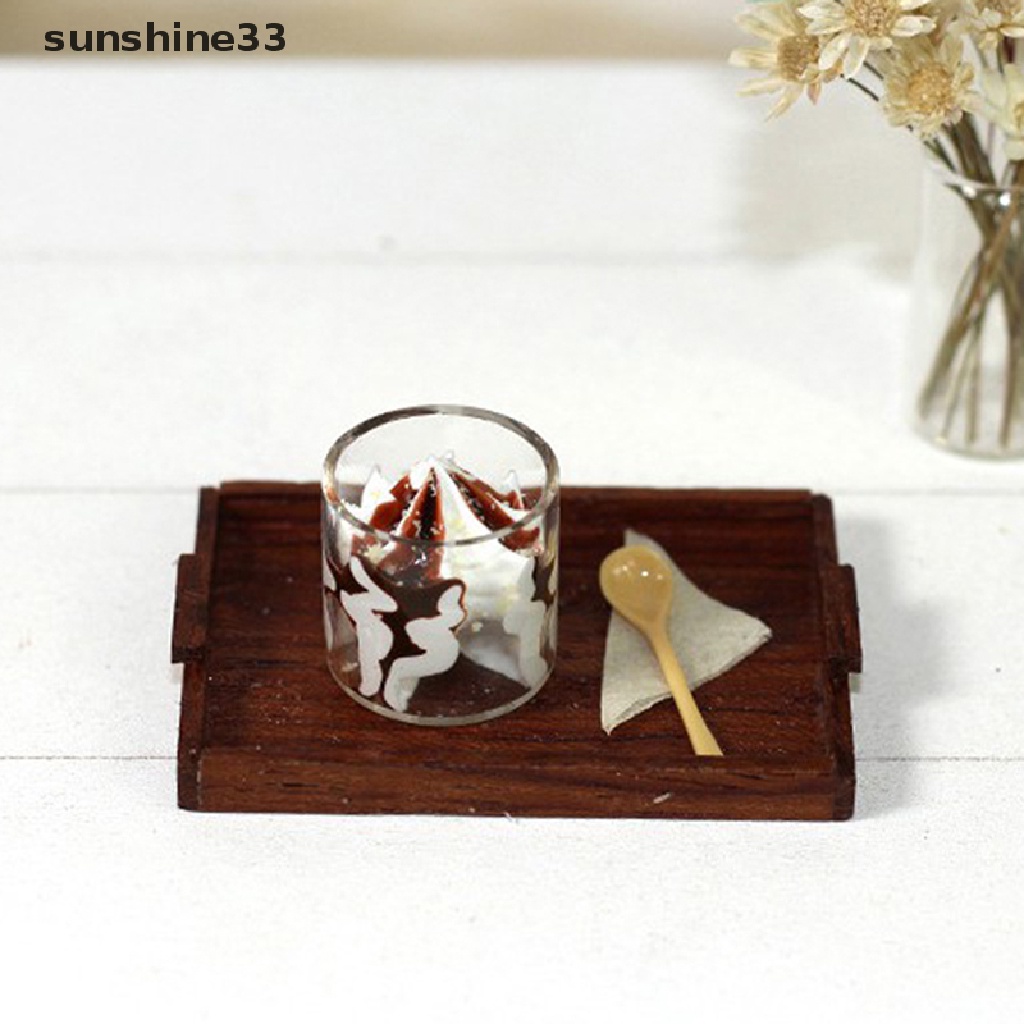 SU Dollhouse Miniature Spoon Ice Cream Cups Set Model Mini Food Doll Accessories n