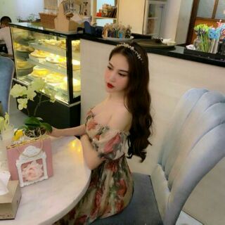 Đầm maxi hoa dún thân