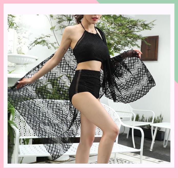 Bộ đồ bơi áo yếm cạp cao kèm khăn bộ bikini bơi gợi cảm 3 mảnh A | BigBuy360 - bigbuy360.vn