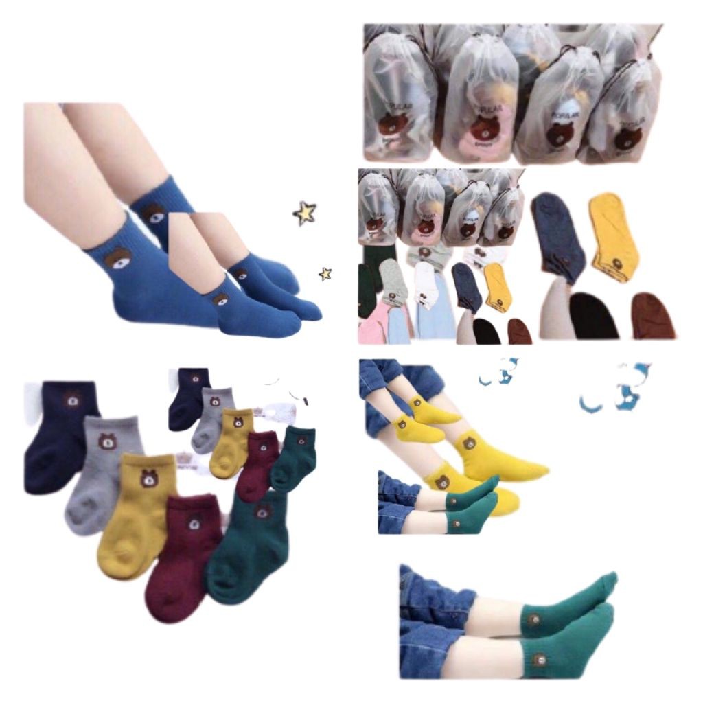 Vớ Tất Gấu Trẻ Em - Set 10 Đôi Tất Cổ Ngắn Hàng Loại 1 Chất Liệu Thun Cotton Co Giãn Thấm Hút Mồ Hôi Mêm Mại Cho Bé