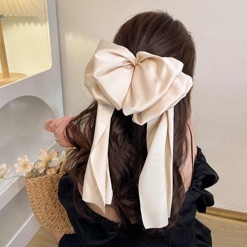 Kẹp Tóc Nơ Ruy Băng Nhiều Lớp Màu Đen Phong Cách Pháp Thời Trang Mùa Xuân Cho Nữ