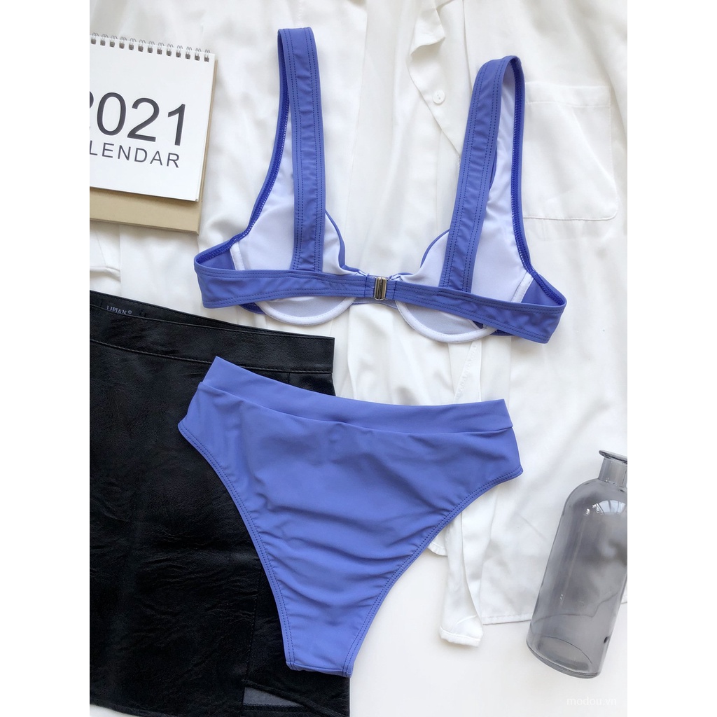 Bikini 2 mảnh màu trơn có mút nâng ngực dành cho nữ