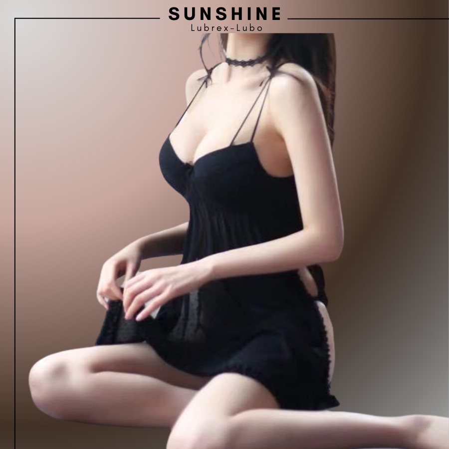 Đầm ngủ ren sexy 2 dây gợi cảm - Váy ngủ hai dây voan mỏng quyến rũ Có Mút Ngực Màu Đen SUNSHINE XEVAT