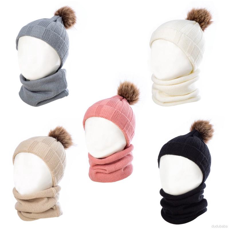 Set mũ len trùm đầu kèm khăn choàng cổ giữ ấm cho bé