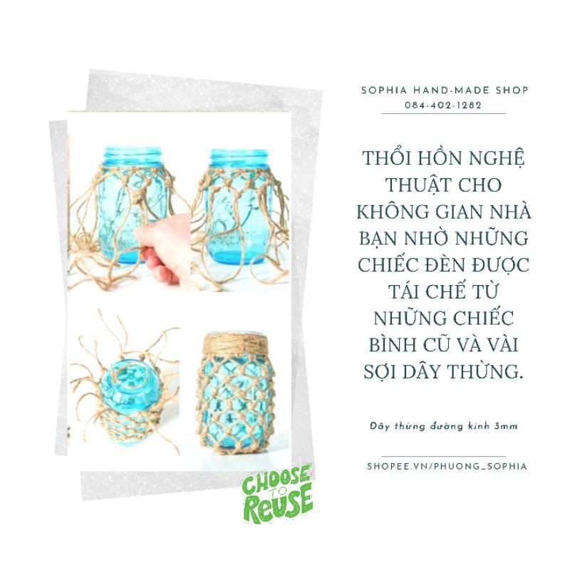 1 cuộn 35m | Dây thừng (dây cói) trang trí hand-made, làm trụ cào móng cho mèo, làm quai túi