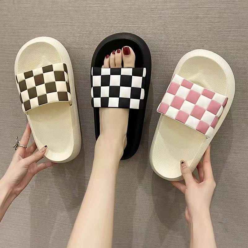 Dép Nữ Bánh Mì Quai Ngang Kẻ Caro, Dép Lê Nữ Thời Trang Đi Trong Nhà