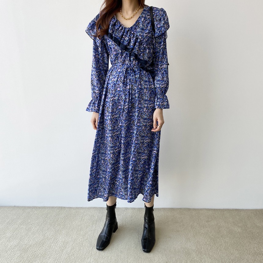 Korean Style_Đầm Lanh Hoa Nhí Phối Bèo | BigBuy360 - bigbuy360.vn