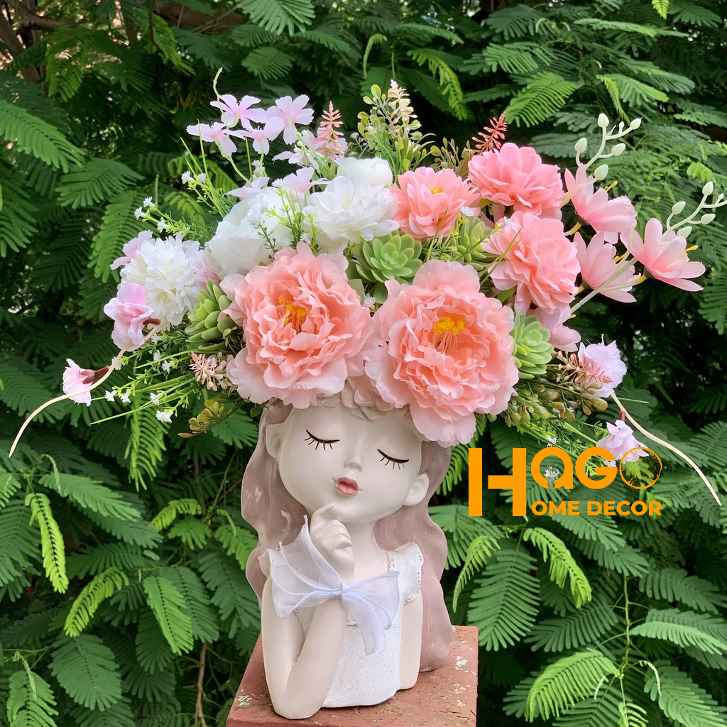 Bình Hoa Cô Gái Thiên Thần Cắm Sẵn Hoa Trang Trí Nhà, Cửa Hàng, Công Ty Làm Quà Tặng Ý Nghĩa