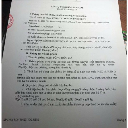 Men sống Hữu cơ ecolife hộp 30 gói (men vi sinh dùng cho táo bón,tiêu chảy,rối loạn tiêu hóa,trẻ em kém ăn chậm lớn) | BigBuy360 - bigbuy360.vn