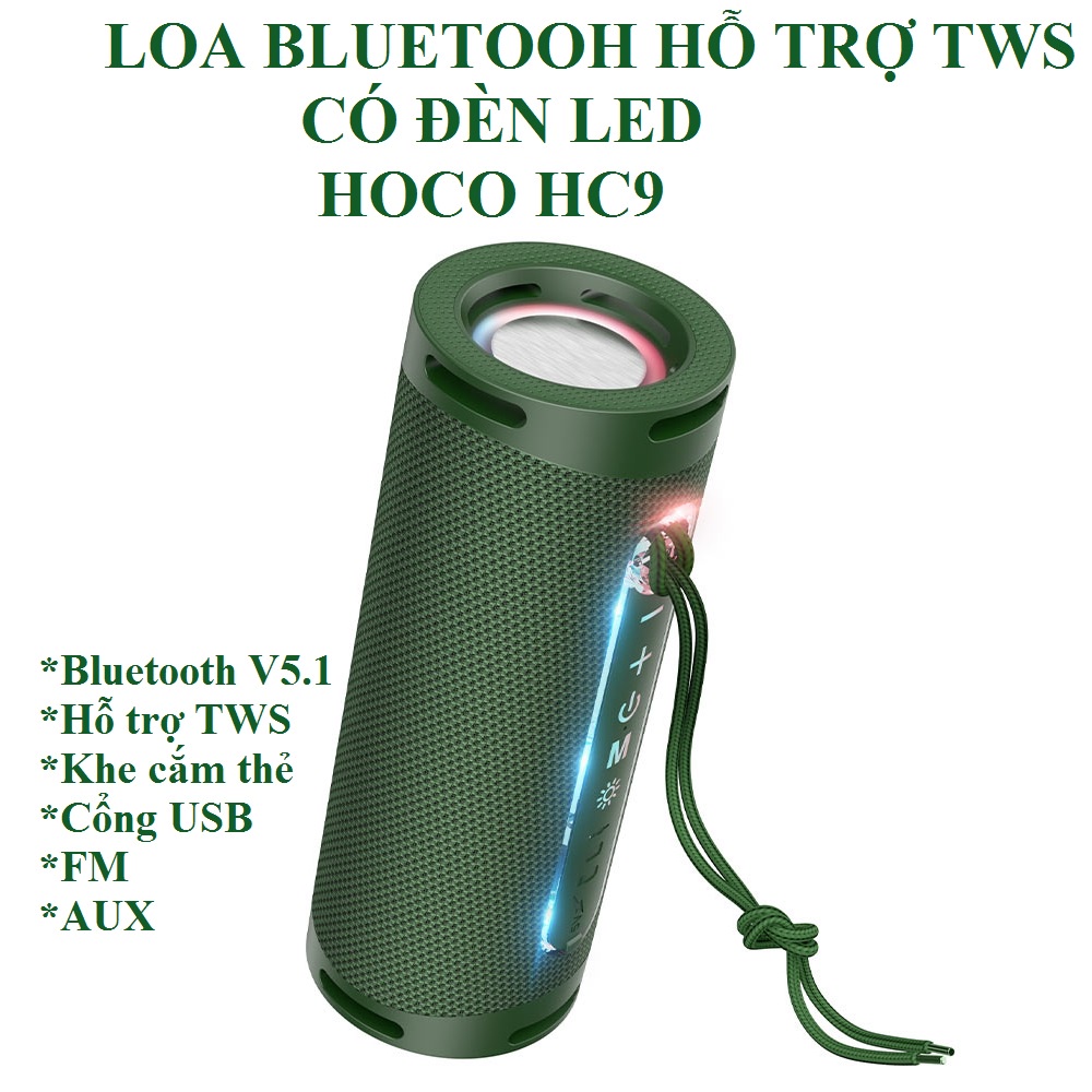 Loa bluetooth V5.1 có đèn Led hỗ trợ TWS hoco HC9