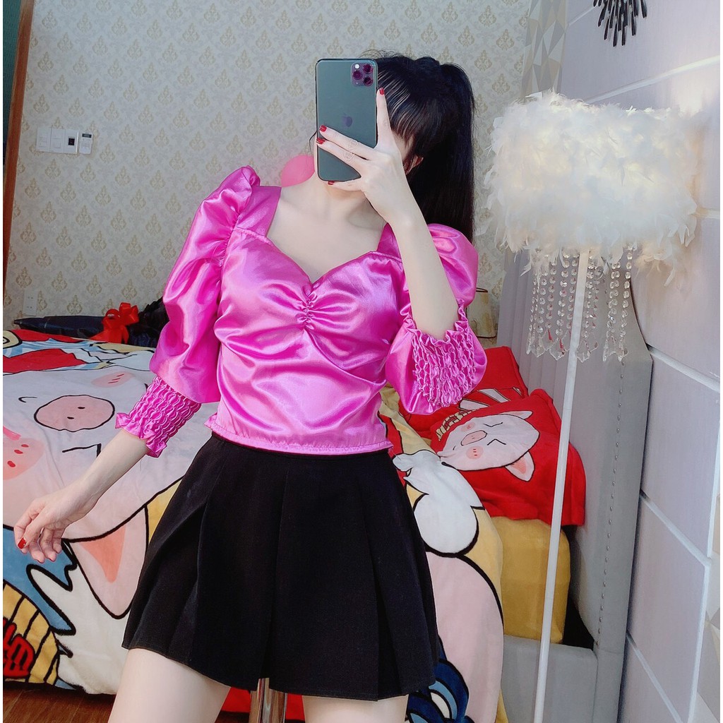 áo kiểu chất phi lụa nhúm xinh xinh đủ màu ảnh thật