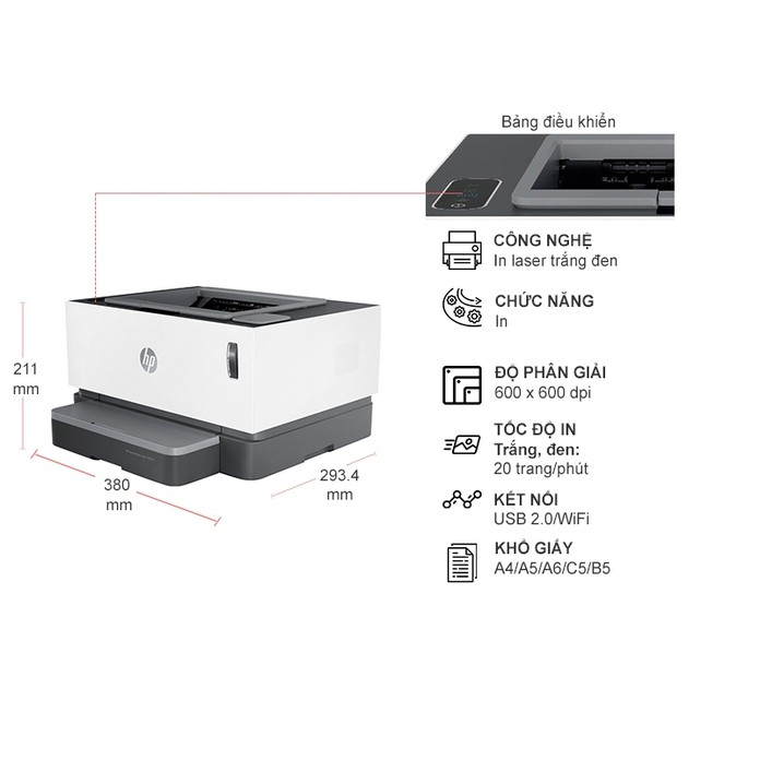 Máy in HP Neverstop Laser 1000w (4RY23A) Wifi - Bảo hành chính hãng 12 tháng