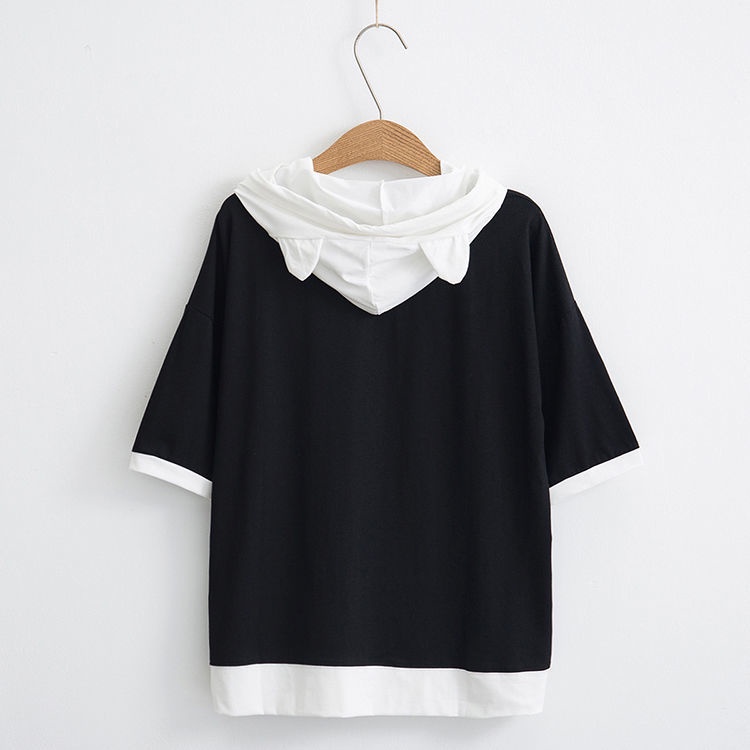 Áo Hoodie Tay Ngắn Dáng Rộng Dễ Thương Xinh Xắn Thời Trang Mùa Hè
