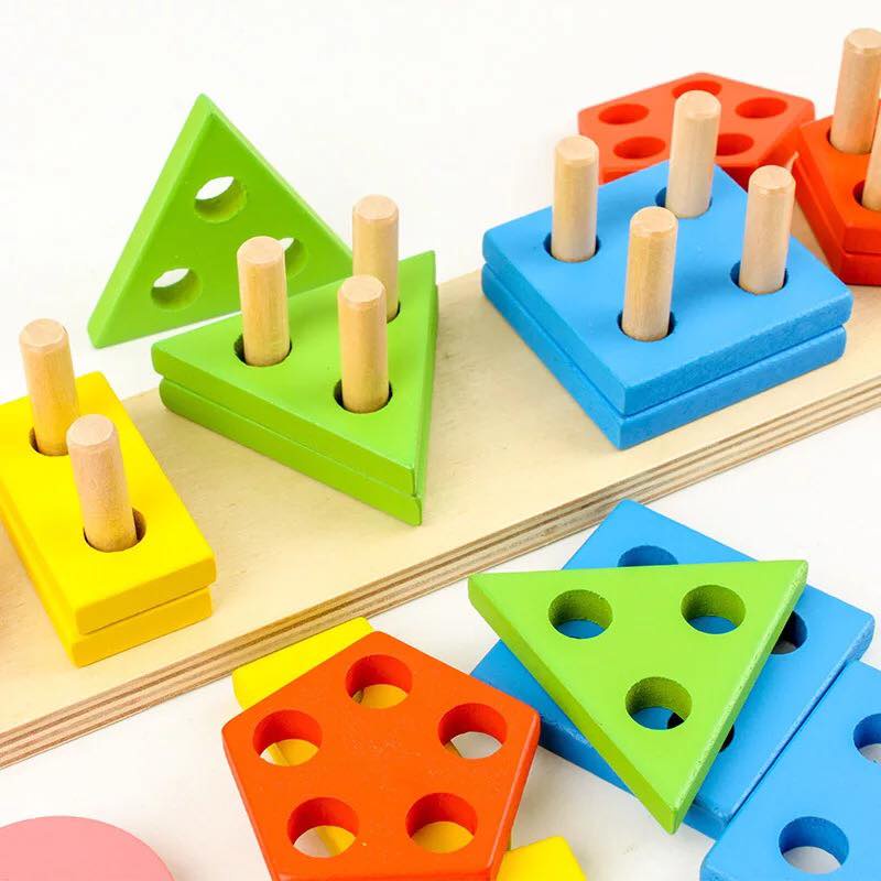 Đồ Chơi Montessori Bộ Thả Hình Khối Trên Thanh Bằng Gỗ Giúp Bé Phát Triển Tư Duy