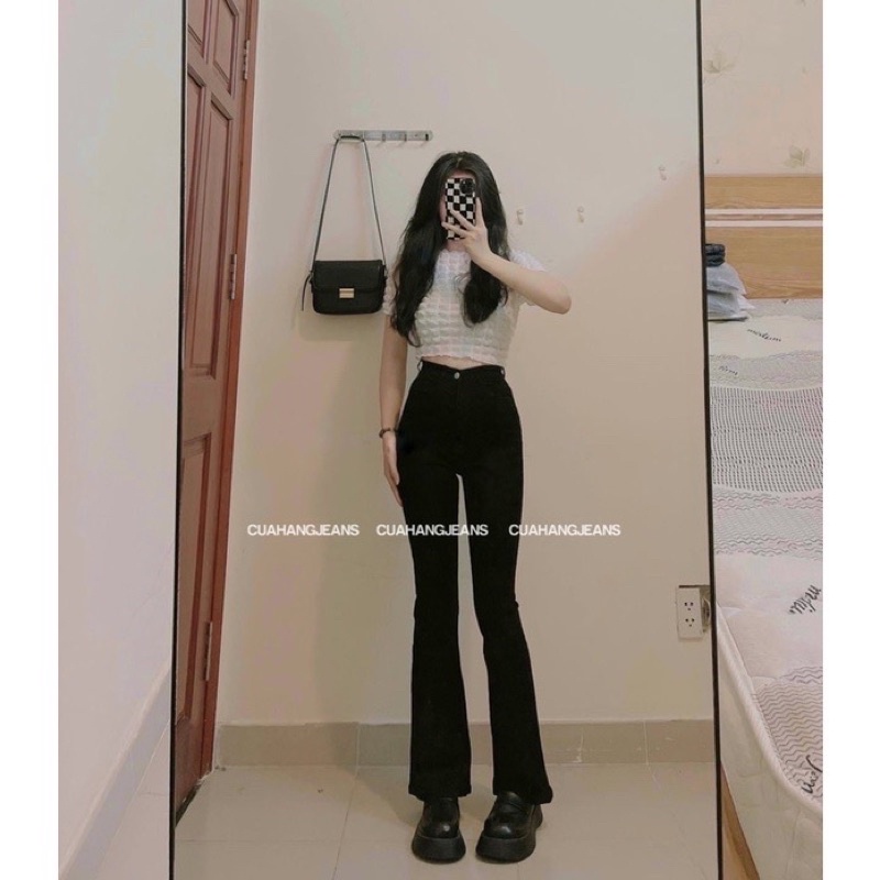 Quần jean Loe đen fom dài 106-107cm lưng cao co giãnKLii jeans sẵn