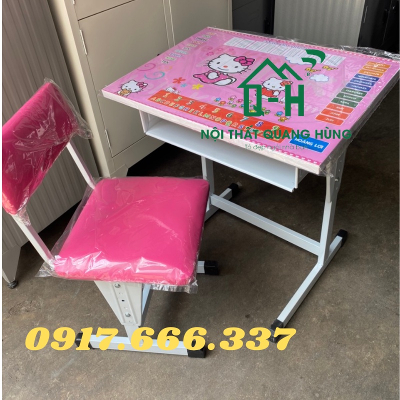 BỘ BÀN HỌC SINH CHÂN SẮT  KITTY DÀNH CHO BÉ GÁI