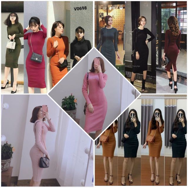 [Video +Ảnh thật ]ĐẦM BODY TAY DÀI DÁNG ÔM