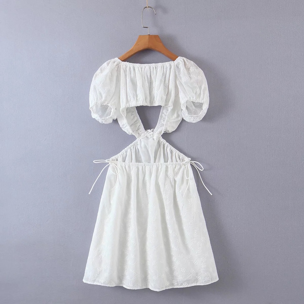 DUNEA Đầm tay phồng thêu họa tiết hoa dễ thương thời trang quyến rũ dành cho nữ