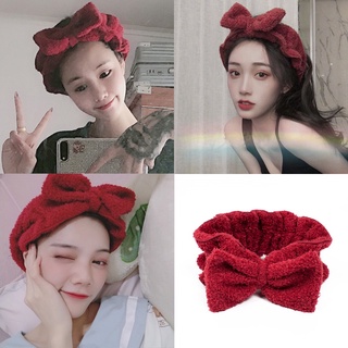 Băng đô rửa mặt Hàn Quốc thiết kế Nơ vải xù màu đỏ phụ kiện thời trang dành cho nữ