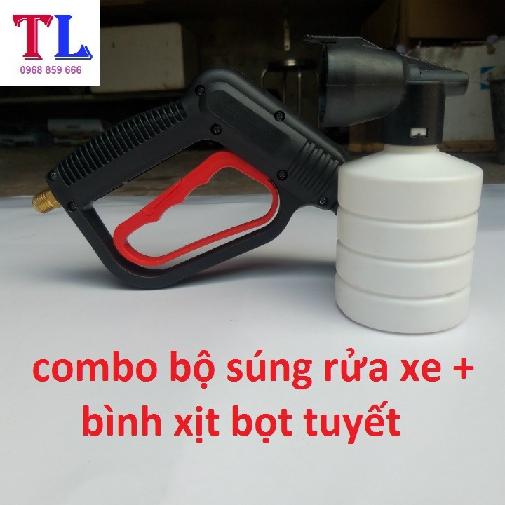 Súng Xịt Rửa Xe Áp Lực Cao Và Bình Phun Bọt Tuyết (cò đỏ ren 14mm+bình 0.5l)