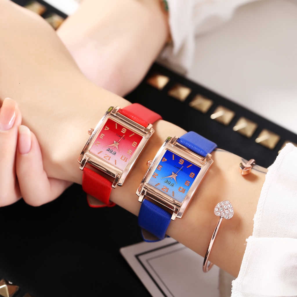 Đồng hồ nữ dây da mặt vuông màu gradient | BigBuy360 - bigbuy360.vn