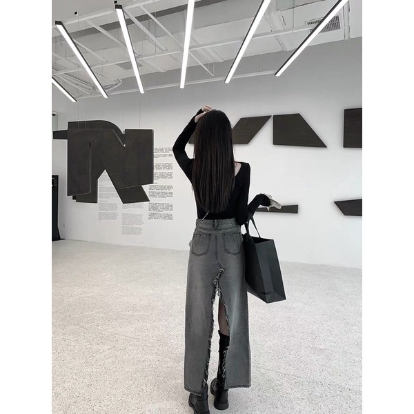 Chân váy Ro denim xẻ cao cấp