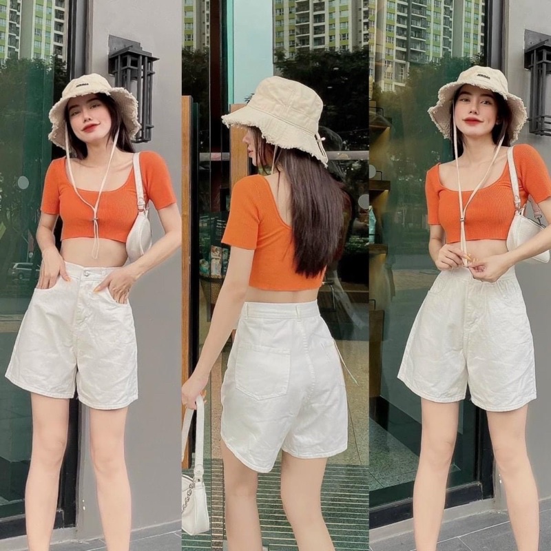 Quần Ngố Jeans Nữ Trắng Đen Lưng Cao Chất Vãi Kaki Mềm Mại