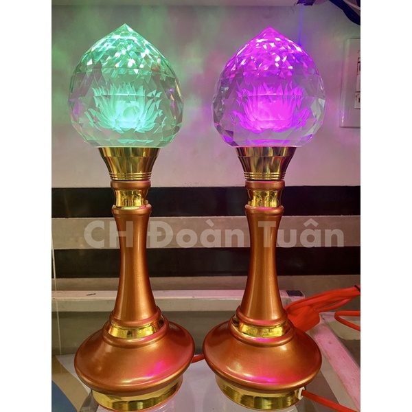 Cặp đèn thờ quả cầu pha lê, trái đào pha lê cao cấp