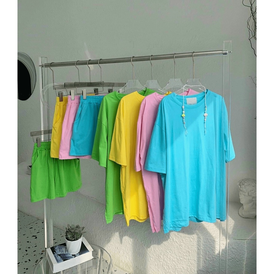 (Free Ship) MẪU THỜI TRANG THỊNH HÀNH | SÉT BỘ ÁO THUN OVERSIZE PHỐI QUẦN SHORT CÙNG MÀU CHẤT COTTON CỰC CHẤT UP Shop VL
