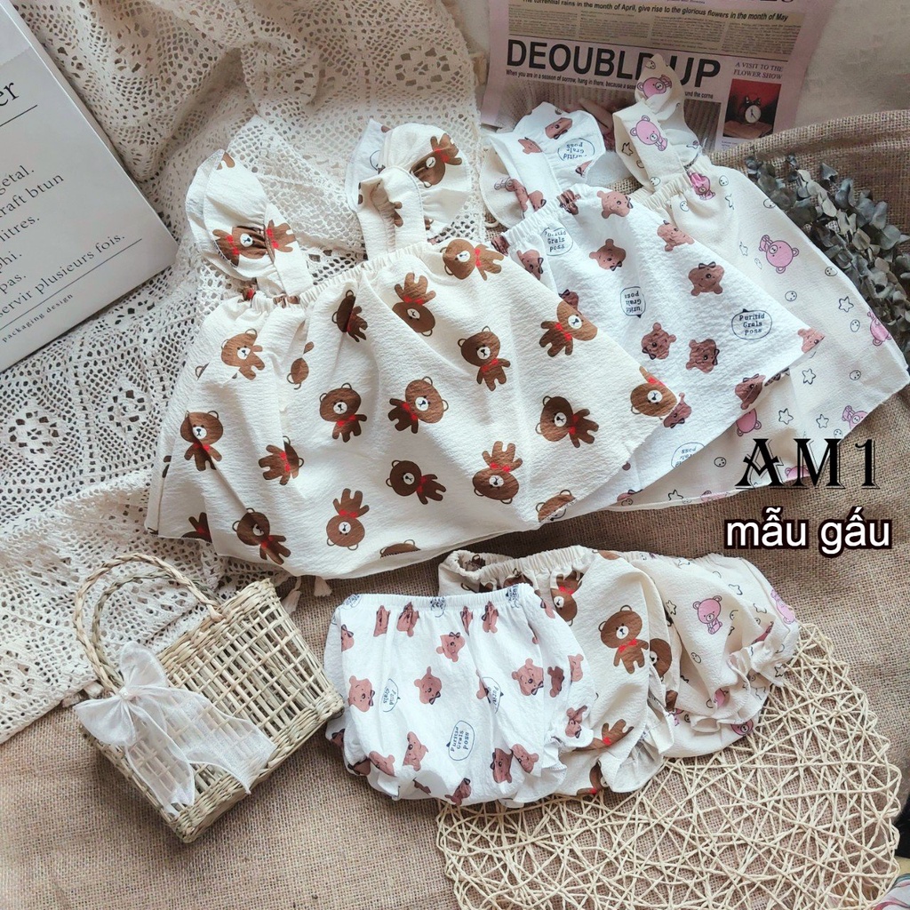 Đồ bộ bé gái quần áo cánh tiên nơ ngực vải đũi 7 đến 16 kg AM902 TTR246