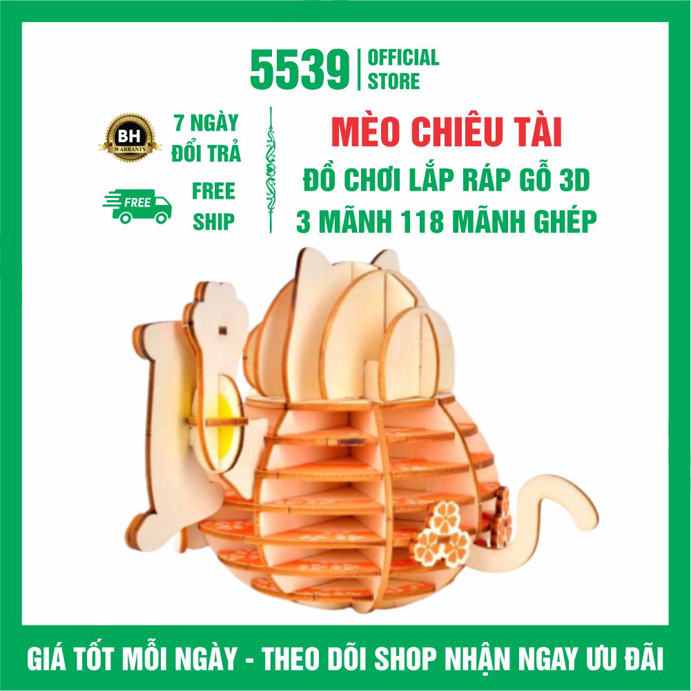 Đồ chơi lắp ráp gỗ 3d mô hình mèo chiêu tài, bộ xếp hình 3d, chơi phát triển trí tuệ phù hợp mọi lứa tuổi - Shop 5539