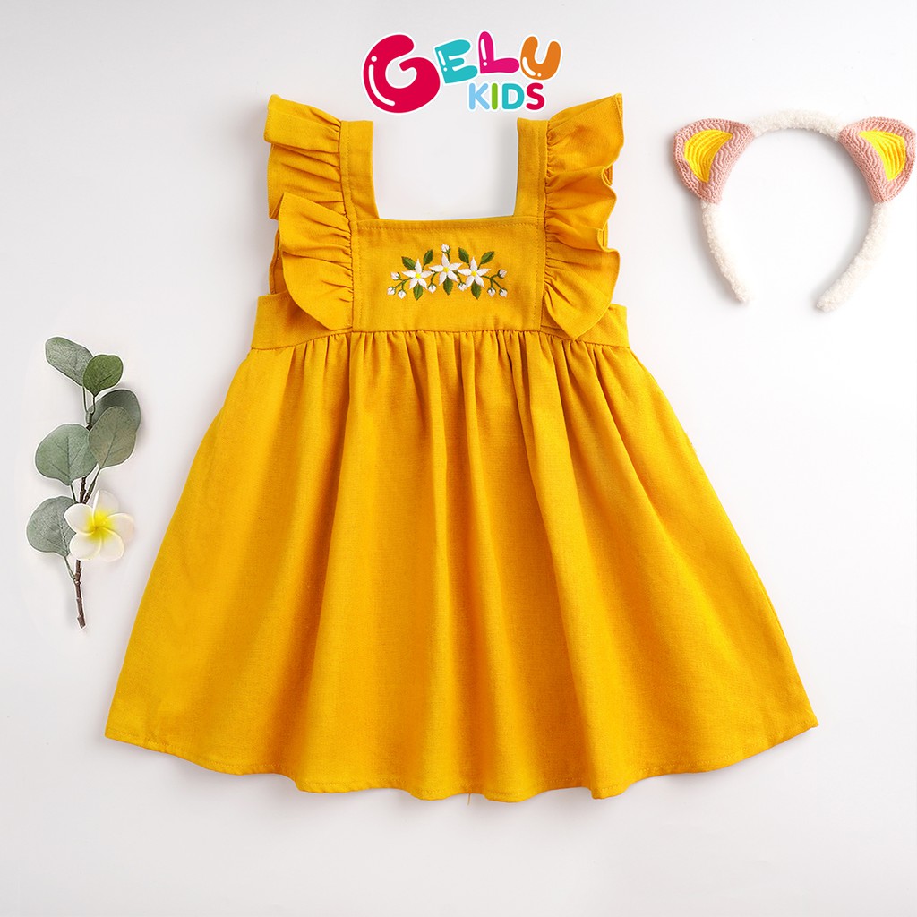 Váy cho bé gái GELU KIDS cánh tiên thêu hoa chất liệu linen mềm mịn - VBG001