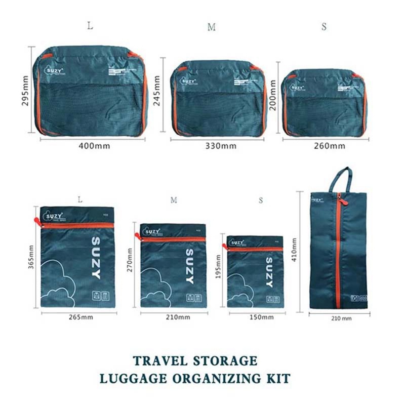 Set 7 túi đựng đồ du lịch 2 ngăn thiết kế đơn giản đa năng tiện lợi