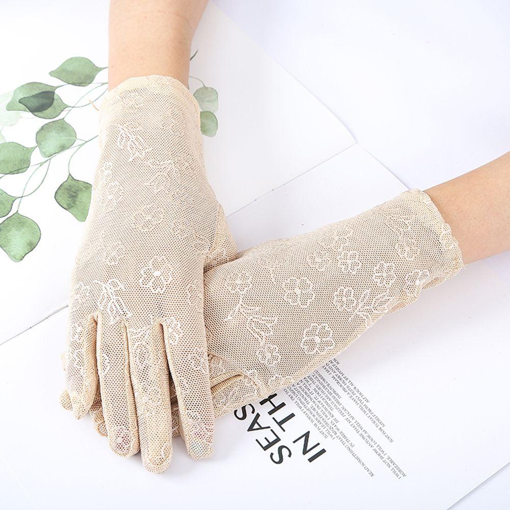 Găng Tay Chống Nắng Bảo Vệ Ngón Tay Bằng Lụa Lạnh Phối Ren Mỏng Thoáng Khí Thời Trang Cho Nữ