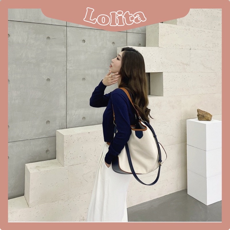 Túi Tote Vải Canvas 2 Dây Phối Màu Vintage LOLITA