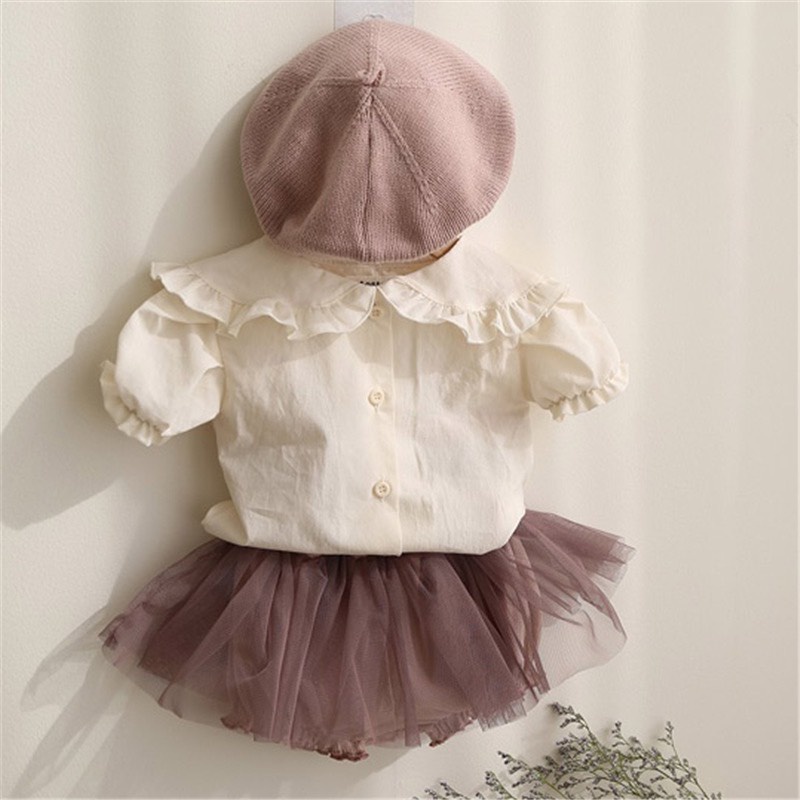 Áo sơ mi cộc tay bé gái cổ bèo style Hàn quốc