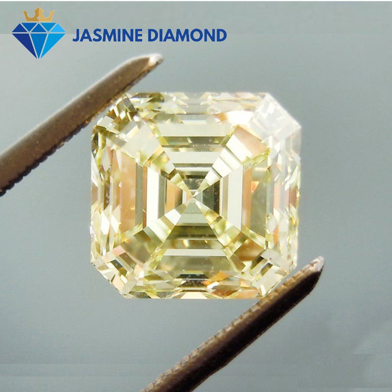 Kim cương nhân tạo Mỹ Moissanite giác cắt Asscher màu vàng vivid