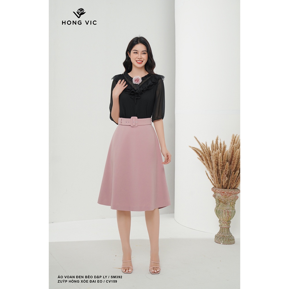 Chân váy nữ Hong Vic hồng xòe đai eo CV159