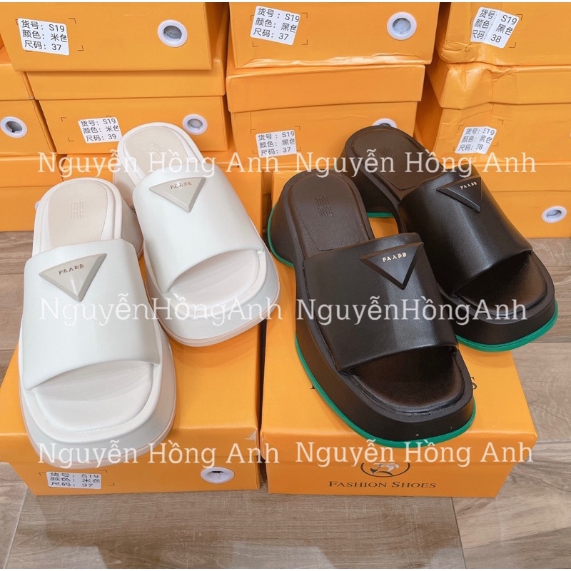 dép guốc đế vát quai phồng hình tam giác cao 5p (FULL HỘP) cho nữ d189