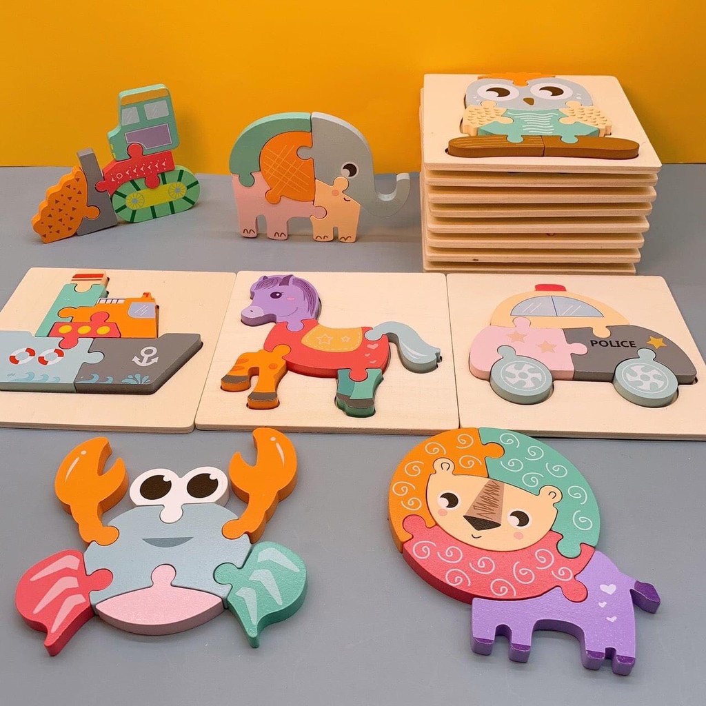 Đồ chơi ghép hình gỗ nổi 3D bằng gỗ thông minh giáo dục Montessori nhiều chủ đề giúp bé phát triển trí tuệ (loại gỗ dày)