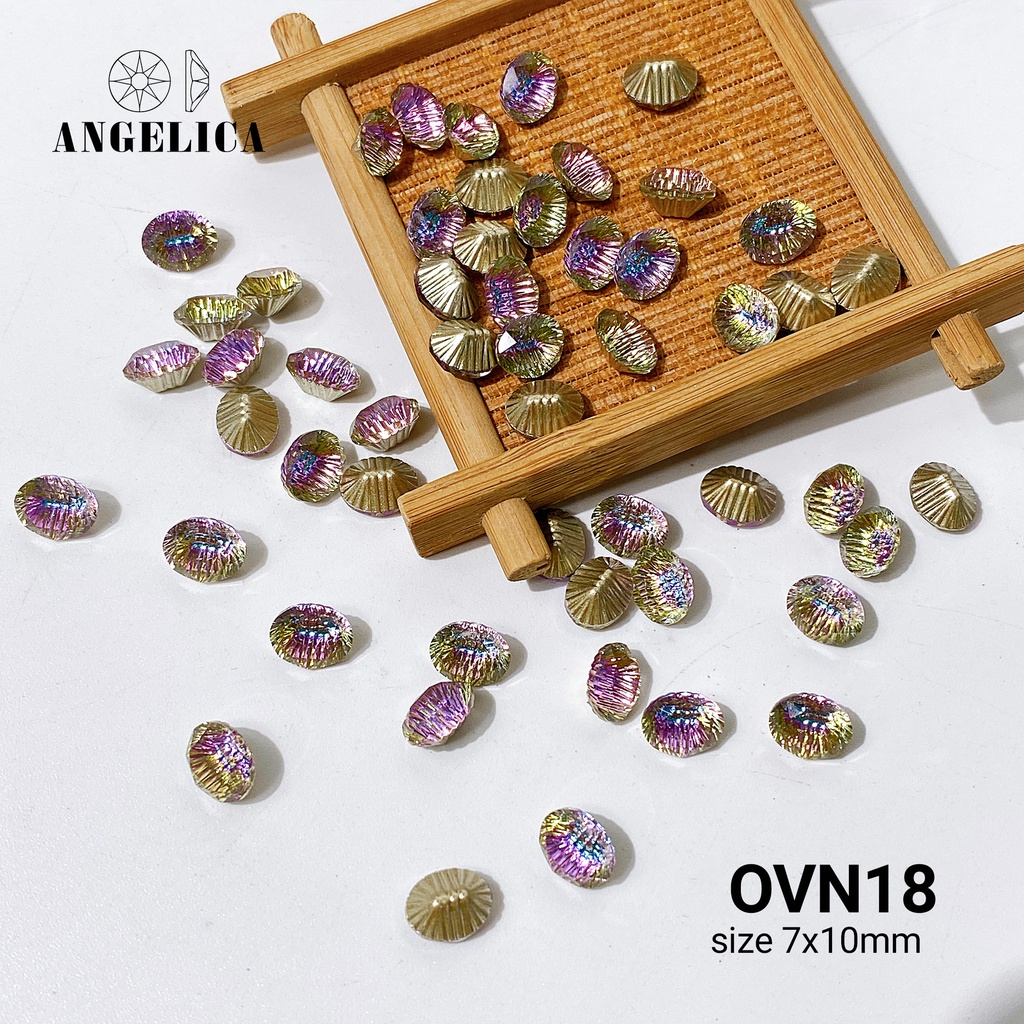 Túi 5 Viên Đá khối Nail Hình Oval/ Ô Van Chân Vàng Trang Trí Móng ANGELICA OVN