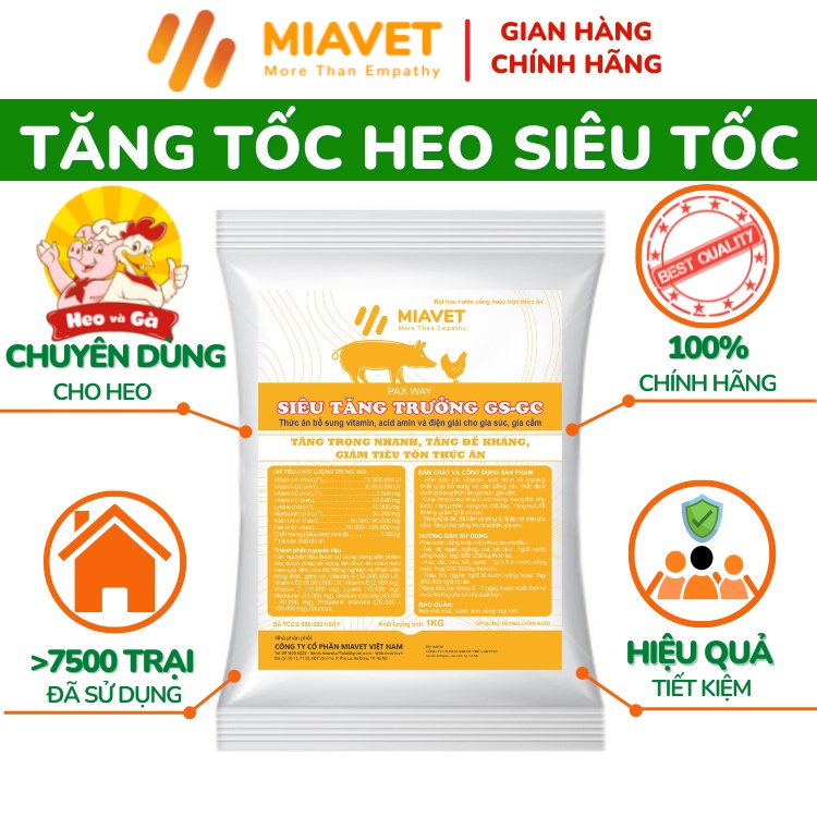 Tăng Tốc Heo Siêu Tốc Gói 1Kg, Giúp Tăng Trọng Nhanh, Mau Lớn, Đạt Cân, Đẹp Mã, Rút Ngắn Thời Gian Nuôi Cho Lợn