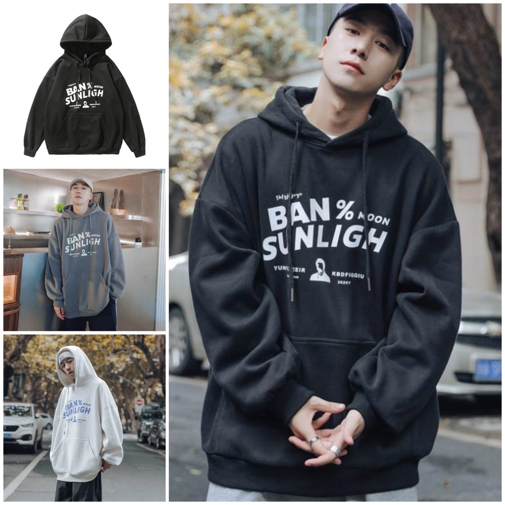 Áo Hoodie BAN % Form Rộng Unisex Hàn Quốc Cặp Đôi Nam Nữ - Khoác Nỉ Có Nón Mũ 2 Lớp - Chống Nắng Thu Đông