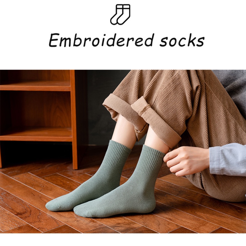 Vớ cotton thêu họa tiết đơn giản phong cách Hàn Quốc mới