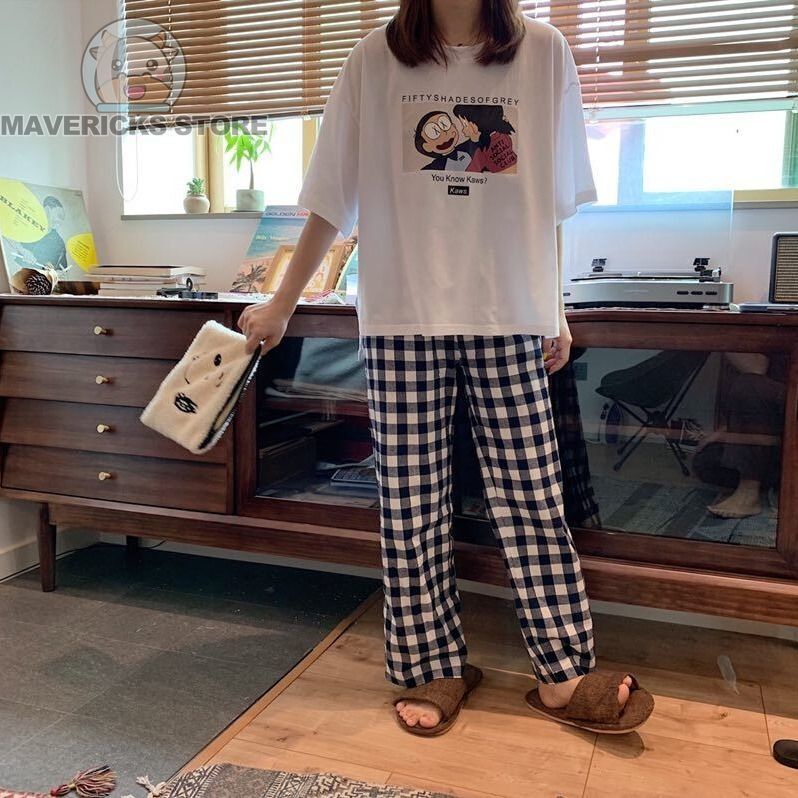 Fds bộ đồ ngủ caro thời trang phong cách mới cho nữ