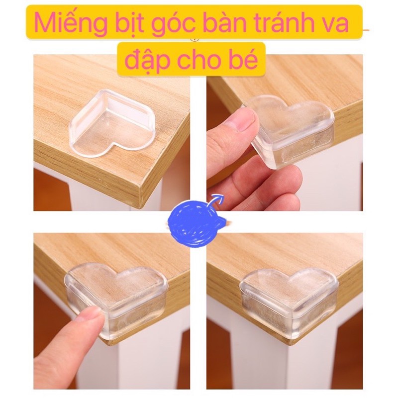 Miếng bịt cạnh góc bàn ghế,tủ, kệ chất liệu Silicon mềm dẻo dễ lắp đặt an toàn tránh chấn thương va đập